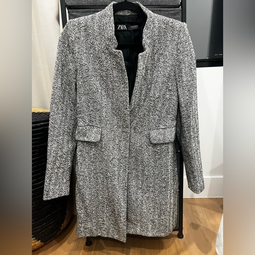 Zara Inverted Lapel Tweed Blazer Coat Medium